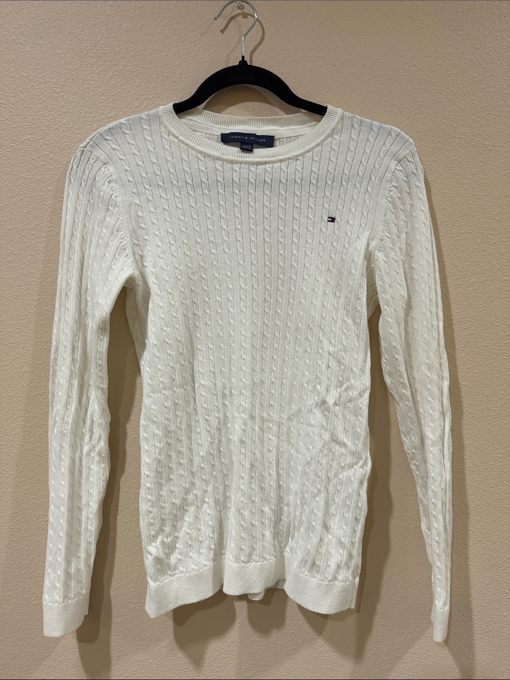 Tommy Hilfiger Men's Cream Cable-Knit Crewneck Sweater
